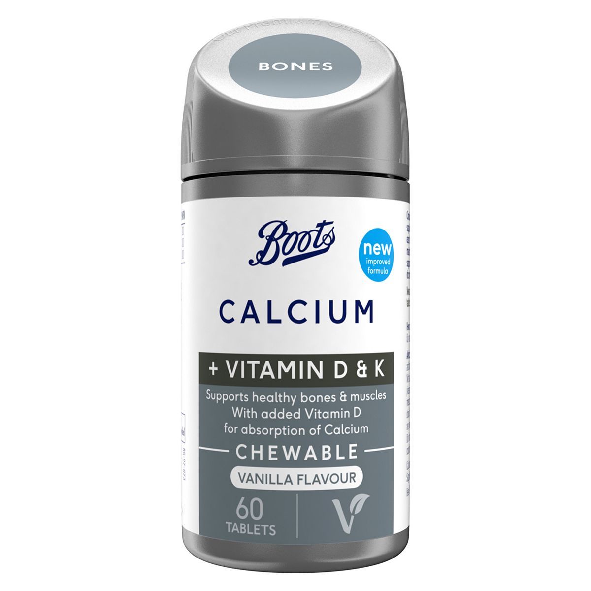 Boots Calcium + Vitamins D & K Chewable, 60 Tablets (1 month supply) - McGrocer