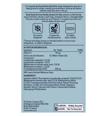 Boots Good Gut Live Friendly Bacteria Kids 30 Chewable Tablets - McGrocer