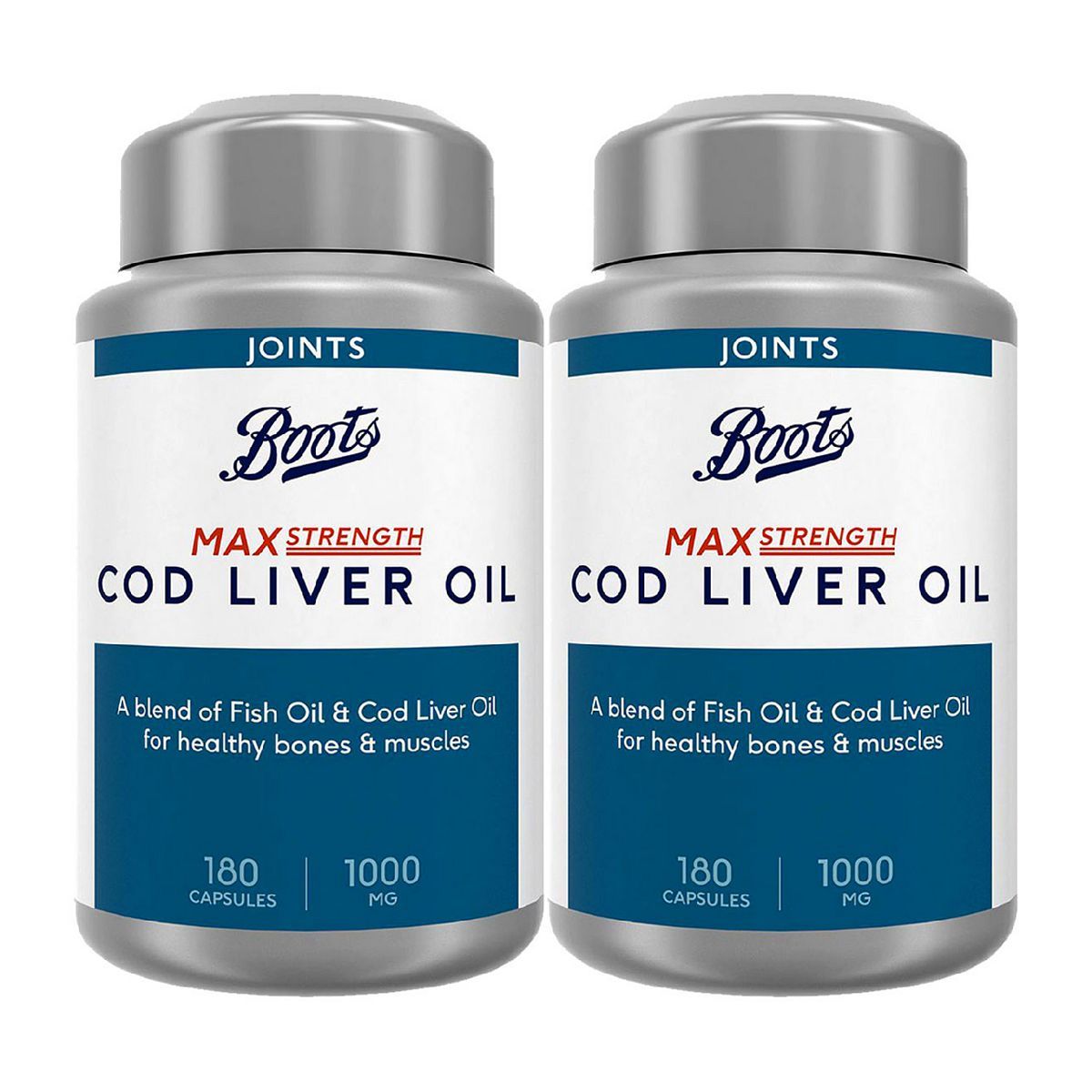 Boots Max Strength Cod Liver Oil 1000mg Bundle: 2 x 180 Capsules (1 year supply) - McGrocer