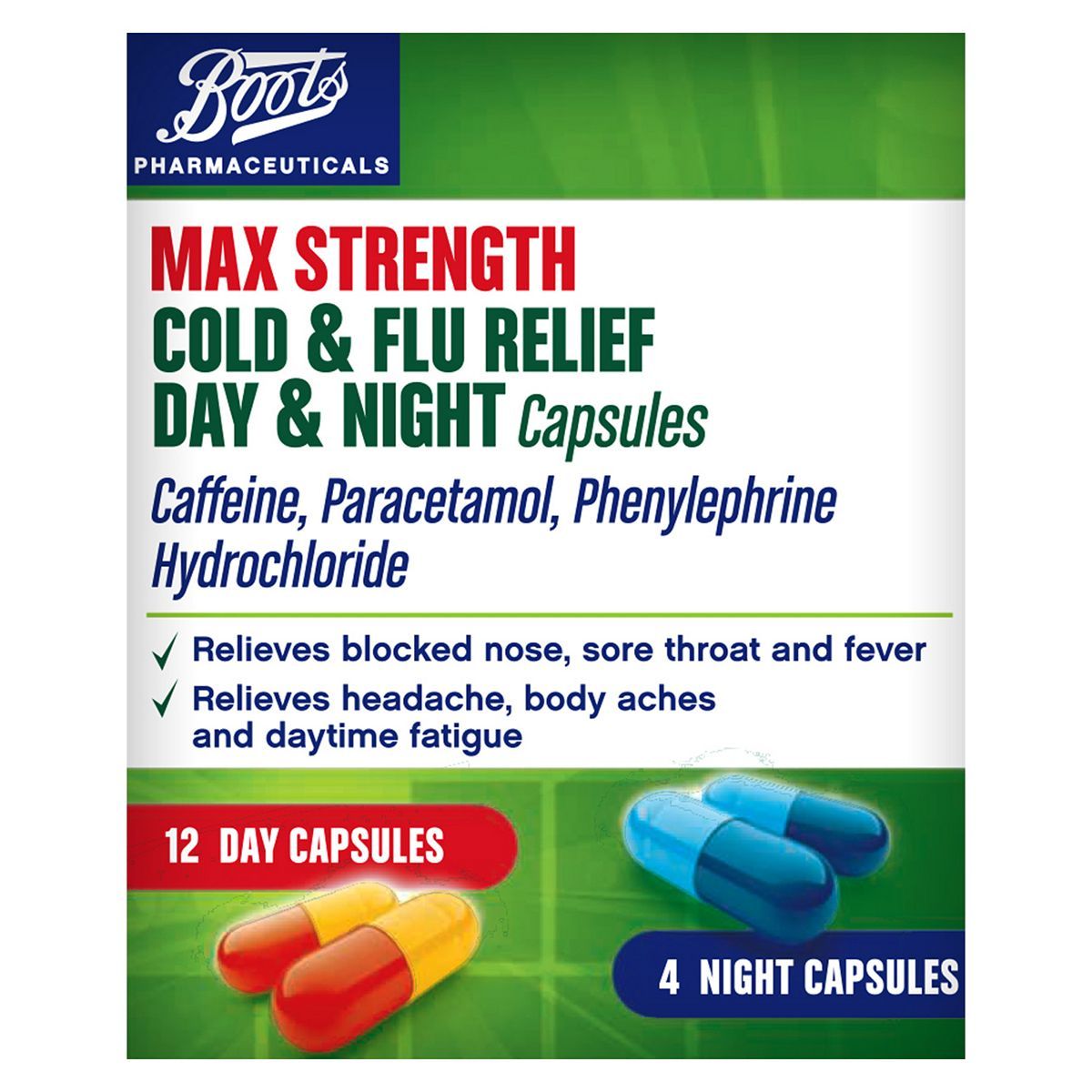 Boots Max Strength Cold and Flu Day and Night Capsules - 12 day and 4 night - McGrocer