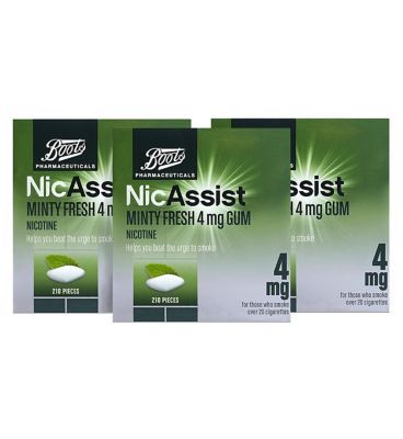 Boots NicAssist Minty Fresh Gum 4mg - 3 x 210 Pieces Bundle - McGrocer