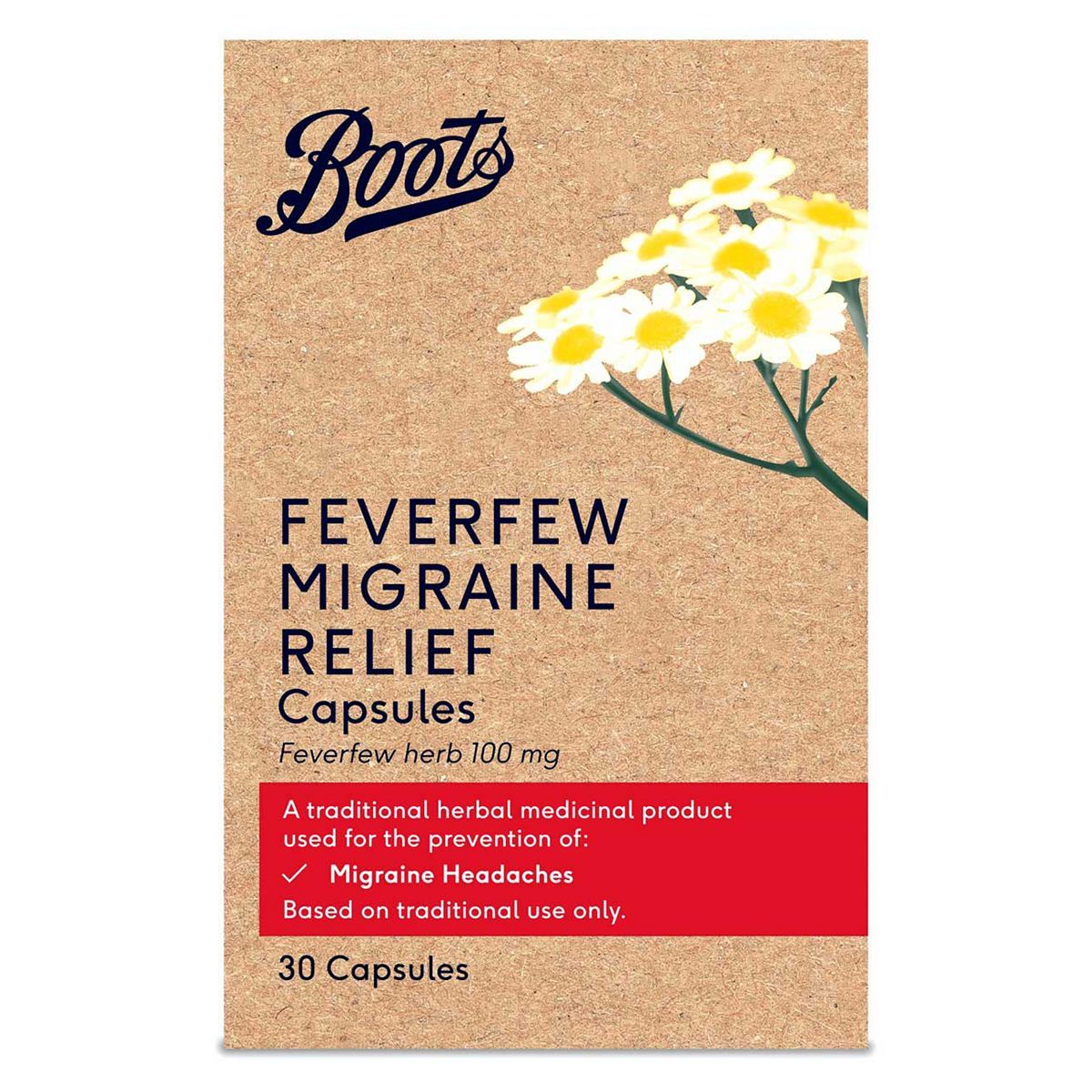 Boots Pharmaceuticals Migraine Relief Feverfew Capsules  - 30 Capsules - McGrocer