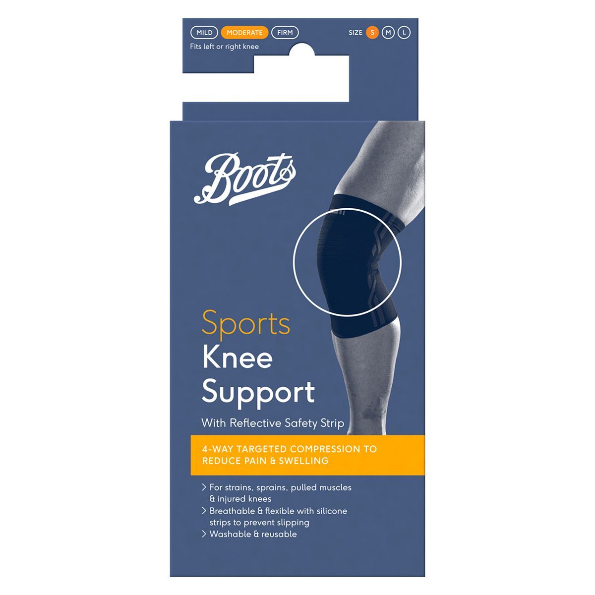 Boots Sports Knee Support with Reflective Safety Strip - Small - McGrocer