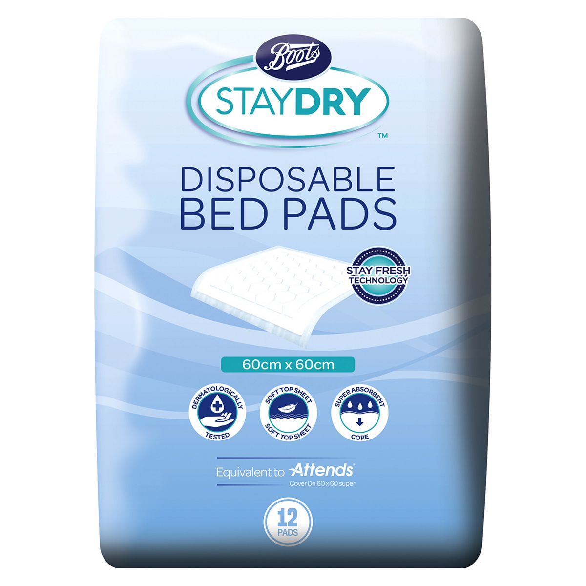 Boots Staydry Disposable Bed Pads  - 12 Pack - McGrocer
