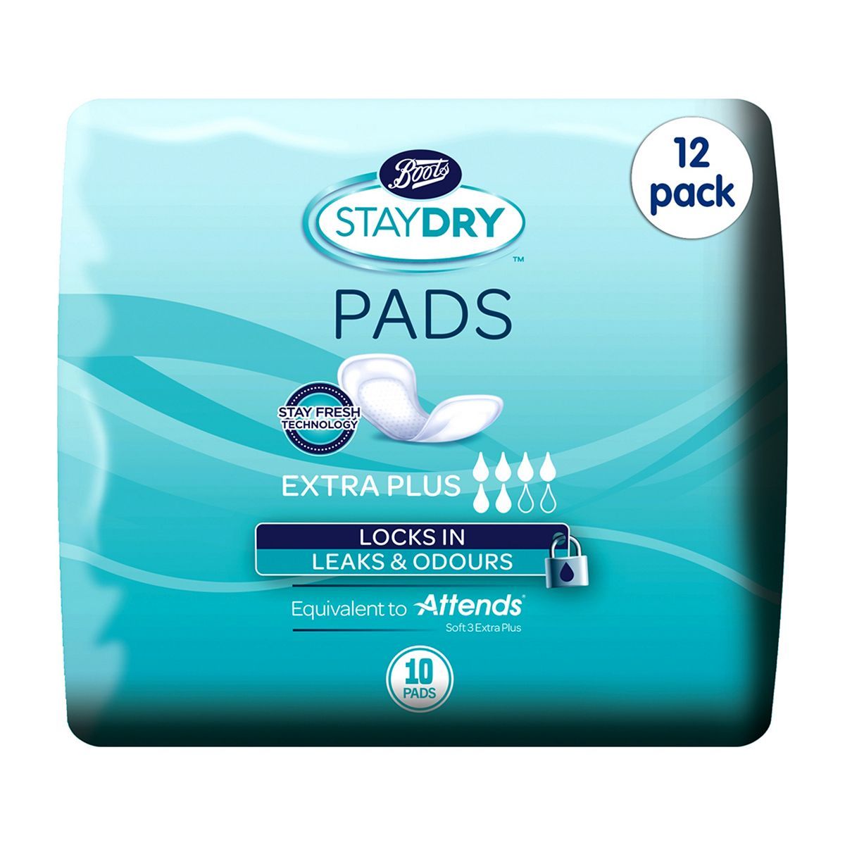 Boots Staydry Extra Plus Pads 120 Pads (12 Pack Bundle) - McGrocer