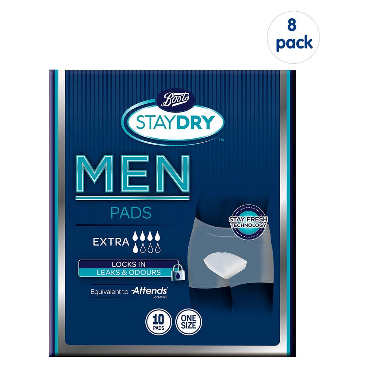 Boots Staydry Men Extra Pads - 80 Pads (8 Pack Bundle) - McGrocer