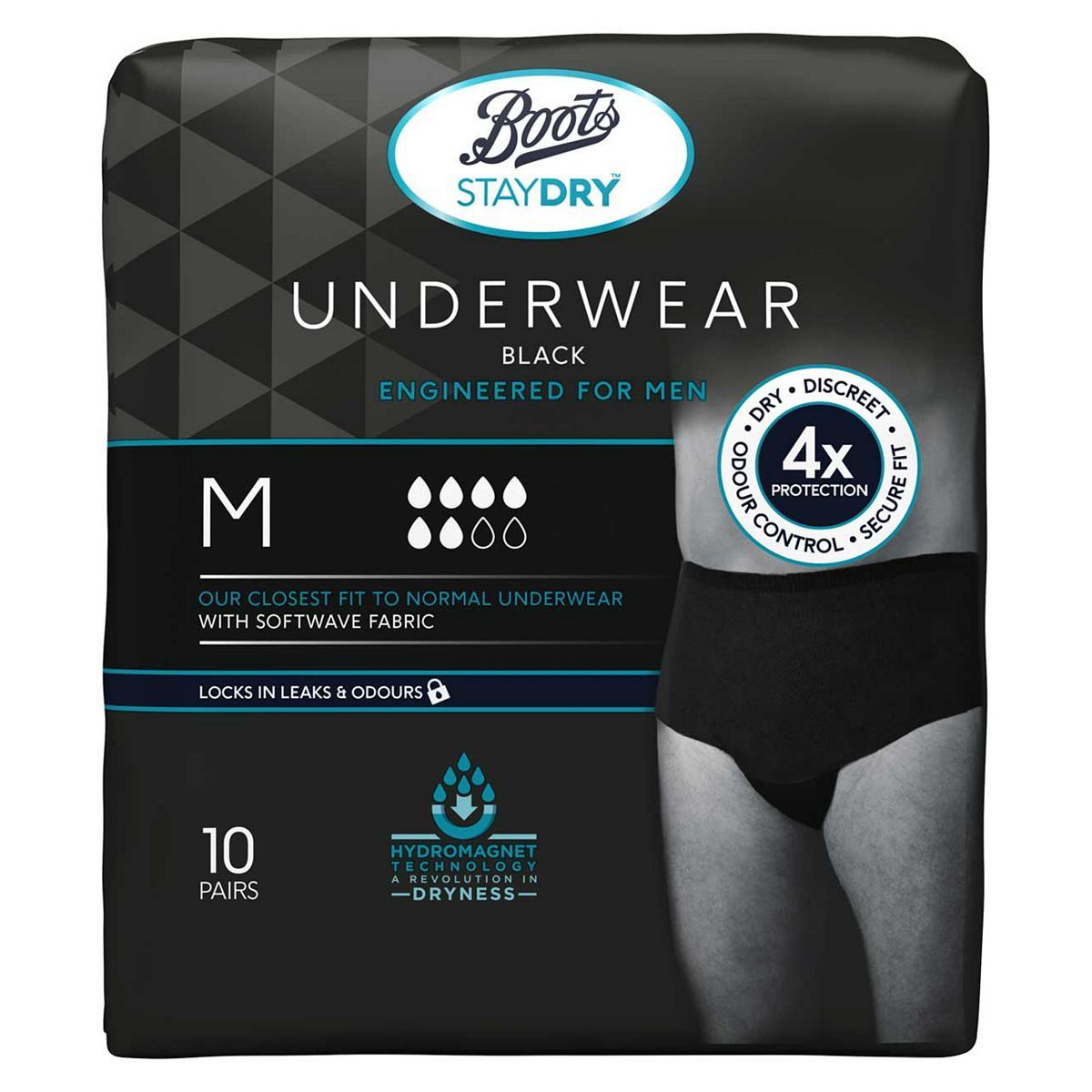 Boots Staydry Underwear Black - Engineered for Men - Medium - 10 pairs - McGrocer