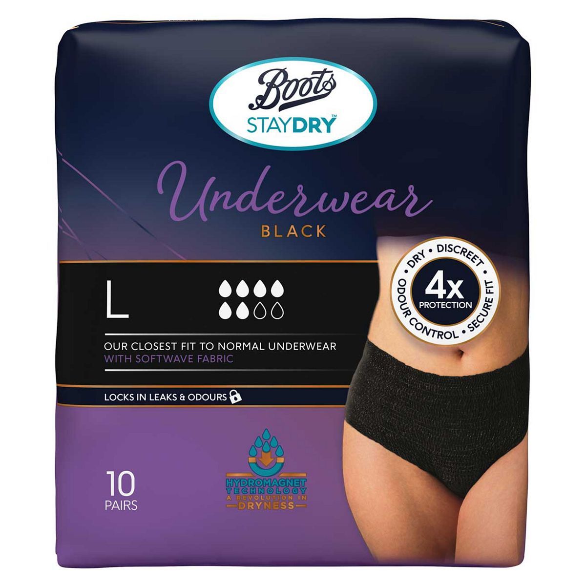Boots Staydry Underwear Black - Large - 10 pairs - McGrocer