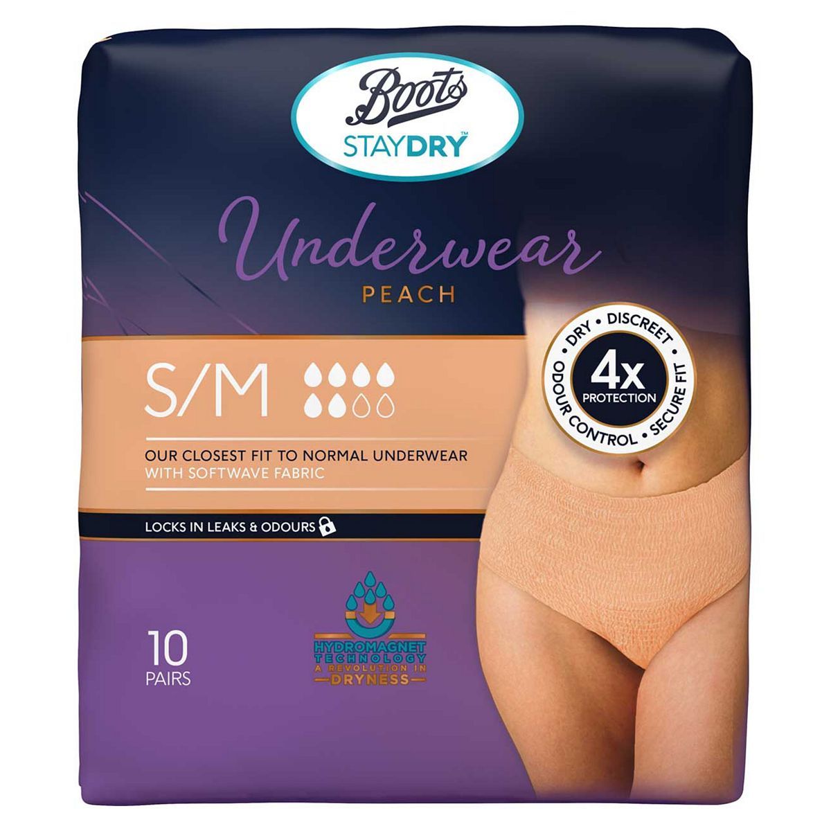 Boots Staydry Underwear Peach - Small/Medium - 10 pairs - McGrocer