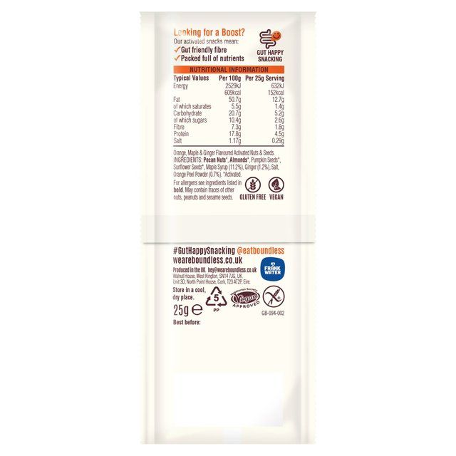 Boundless Orange & Maple Syrup Nuts & Seeds Boost   25g - McGrocer