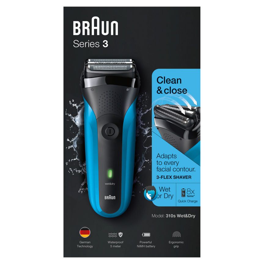 Braun Series 3 310 Electric Shaver, Wet &amp;amp; Dry Razor for Men, Black/Blue