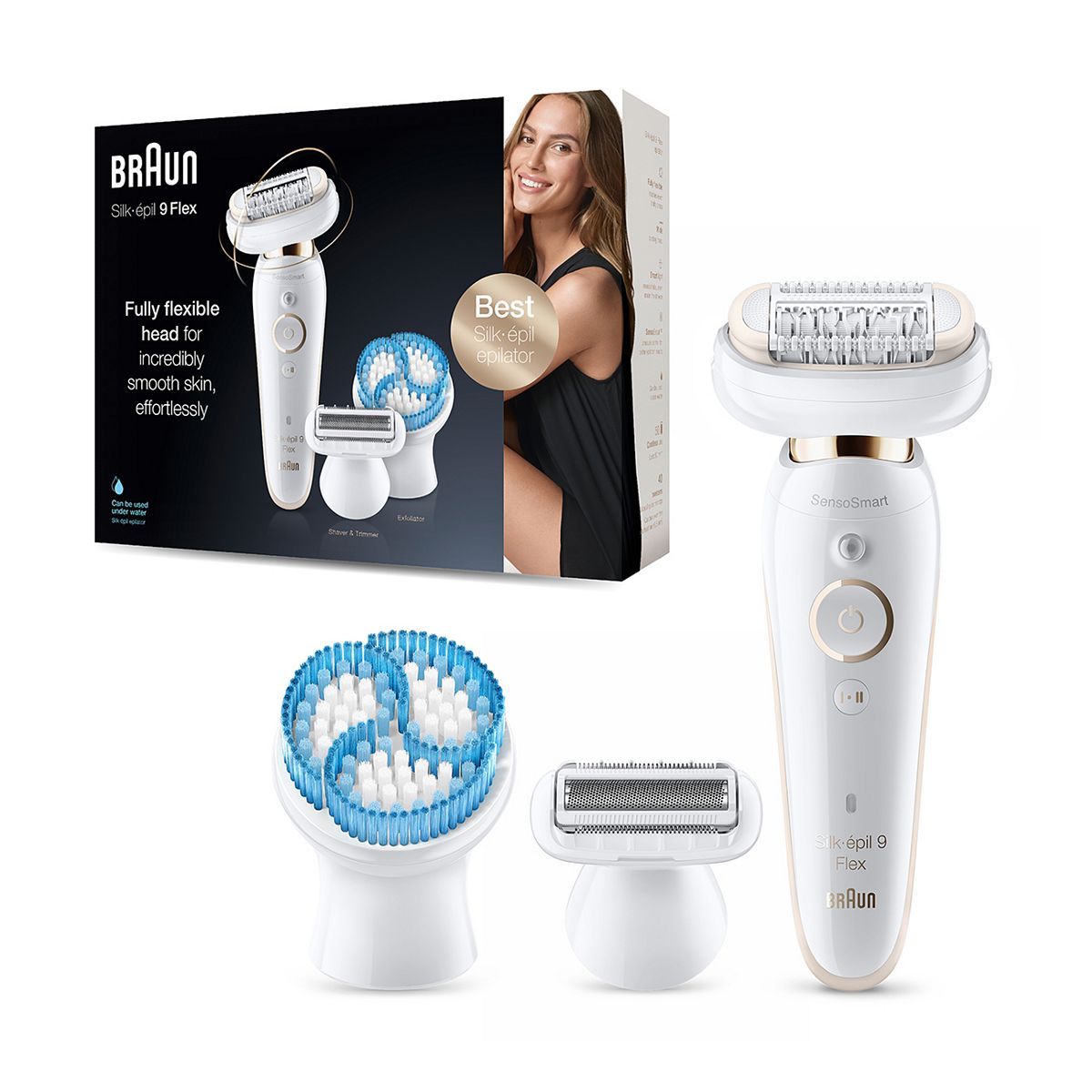 Braun Silk-&amp;eacute;pil 9 Flex, Epilator with Flexible head for Easier Hair Removal - White/Gold 9-010