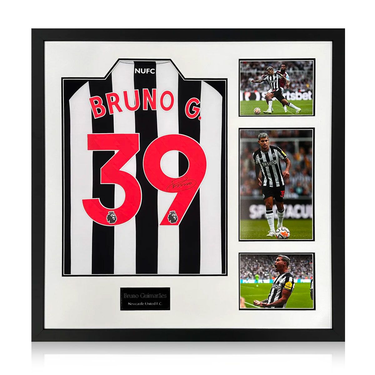 Bruno Guimar&amp;atilde;es NUFC 23/24 Signed Framed Shirt, including 3 Photos