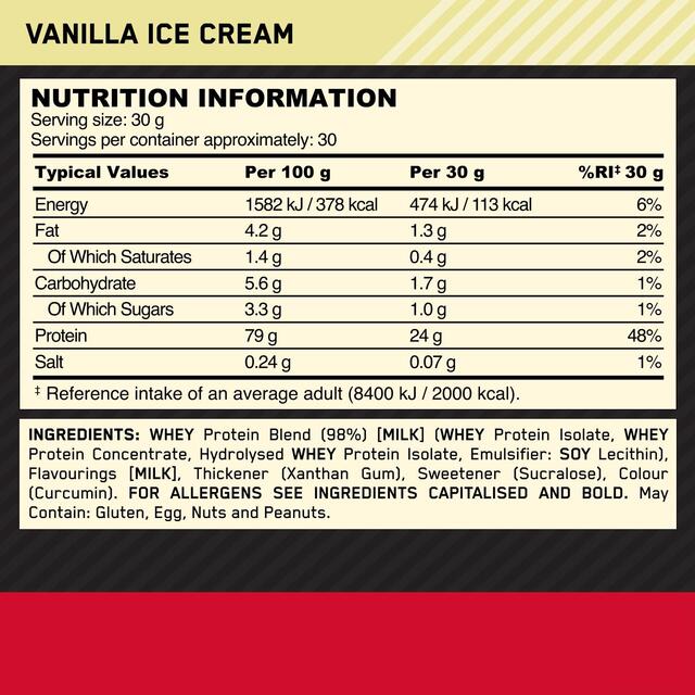 Optimum Nutrition Gold Standard Vanilla Ice Cream Protein Powder    900g - McGrocer