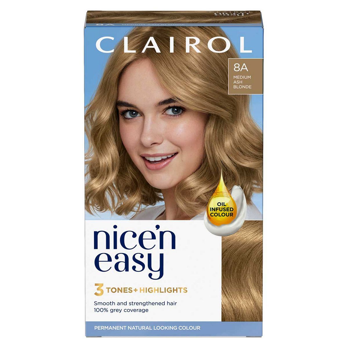 Clairol Nice'n Easy Cr&amp;egrave;me Oil Infused Permanent Hair Dye 8A Medium Ash Blonde 177ml