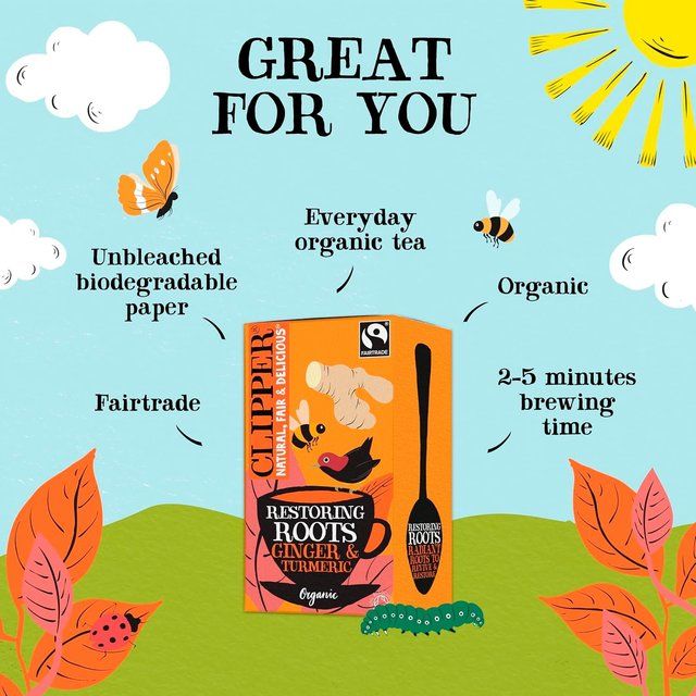 Clipper Organic Fairtrade Restoring Roots Ginger &amp;amp; Turmeric 20 Tea Bags   20 per pack