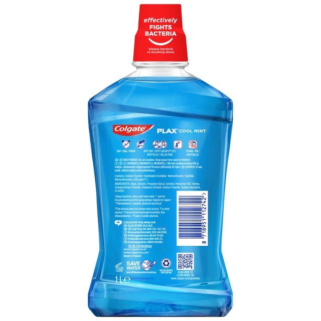 Colgate Plax Cool Mint Mouthwash Alcohol Free 1000ml   1L