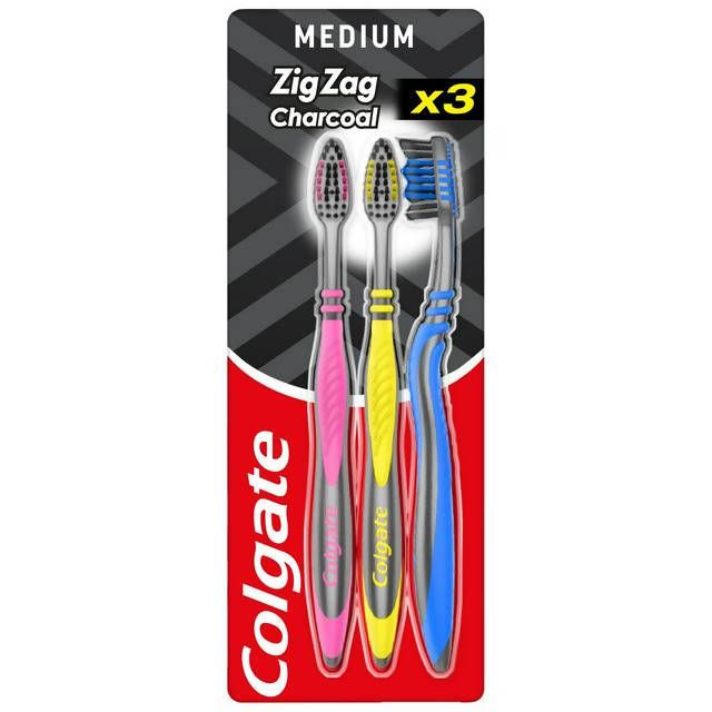 Colgate ZigZag Black Medium Toothbrush x3