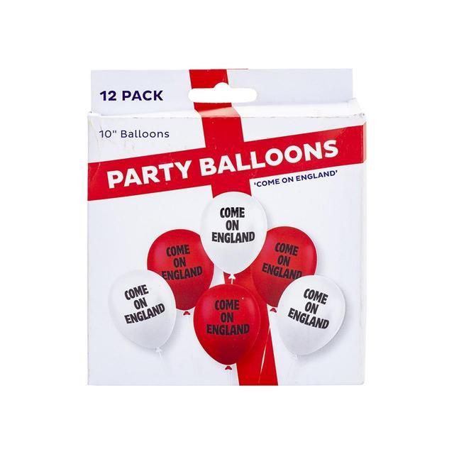 Come On England White &amp;amp; Red Balloons   12 per pack