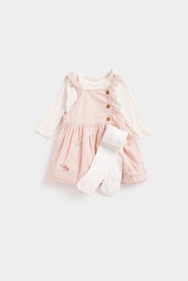 Cord Pinny Dress, Bodysuit and Tights Set