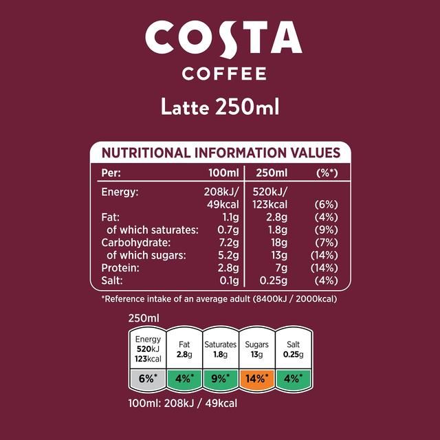 Costa Coffee Latte Iced Coffee   4 x 250ml