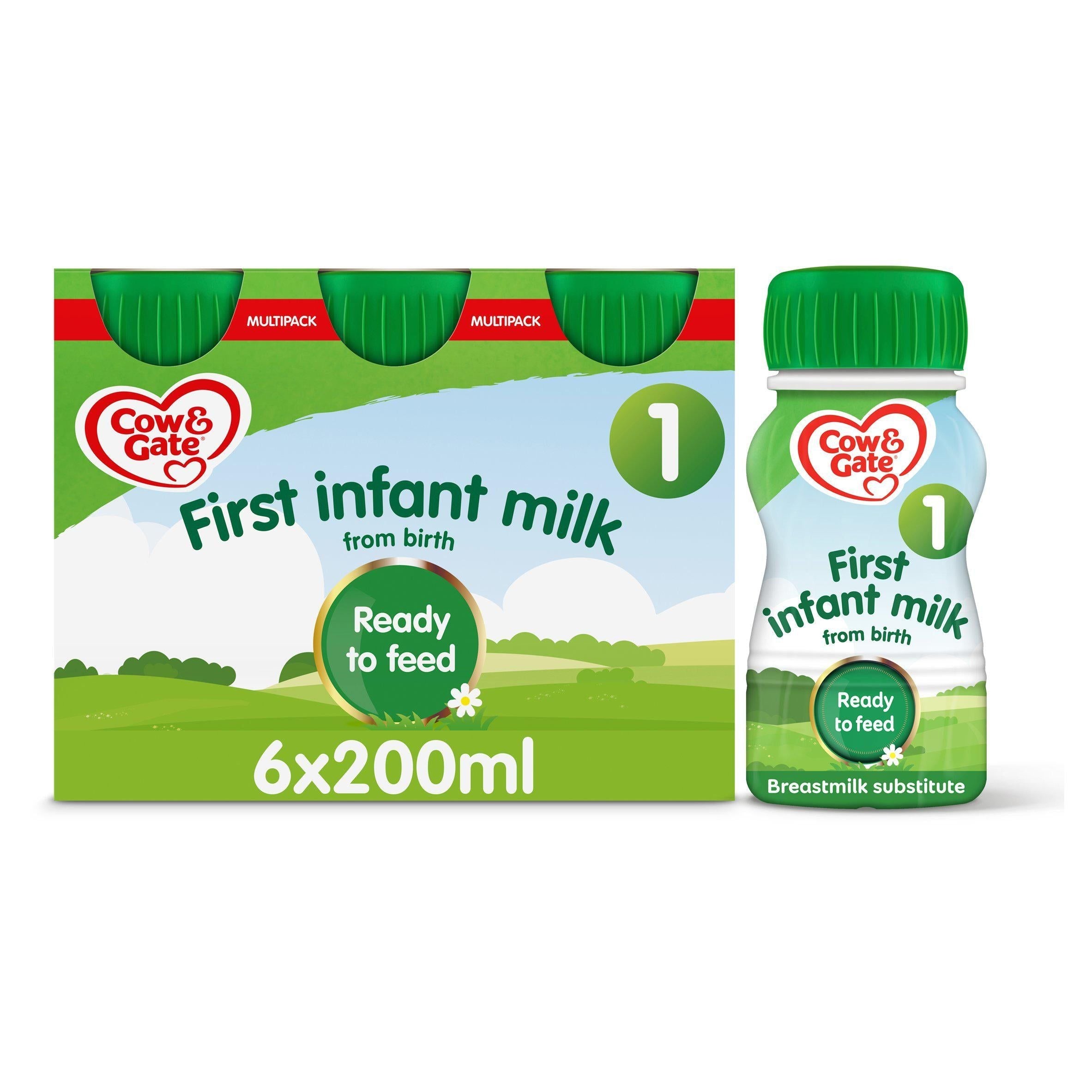 Cow &amp;amp; Gate 1 First Baby Milk Formula Liquid From Birth Multipack Ready To Feed 6x200ml