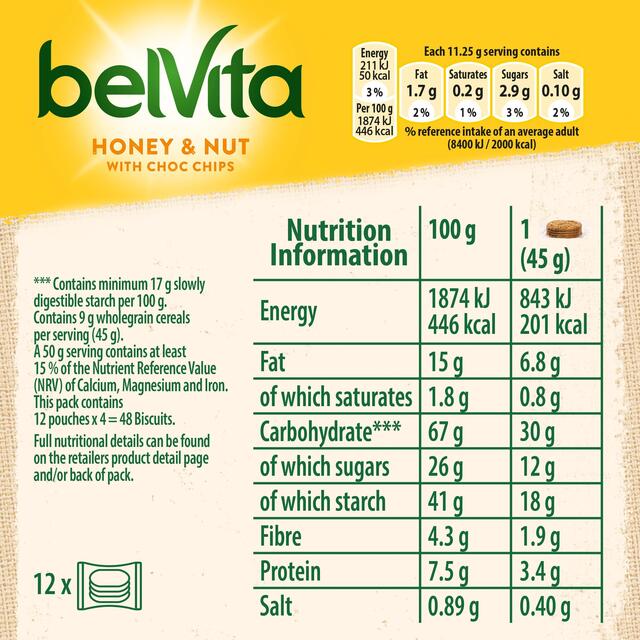 Belvita Honey & Nuts Choc Chips Breakfast Biscuits   5 per pack - McGrocer