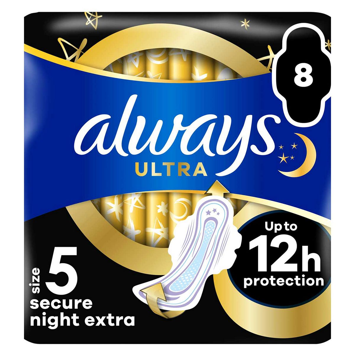 Always Ultra Sanitary Towels Secure Night Extra (Size 5) Wings X8 Pads - McGrocer
