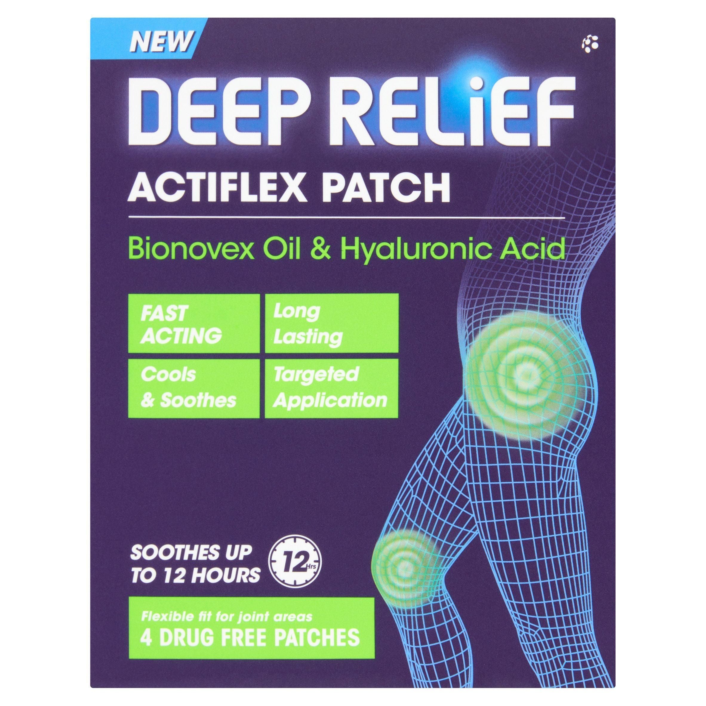 Deep Relief Actiflex Bionovex Oil &amp;amp; Hyaluronic Acid Drug Free Patches x4