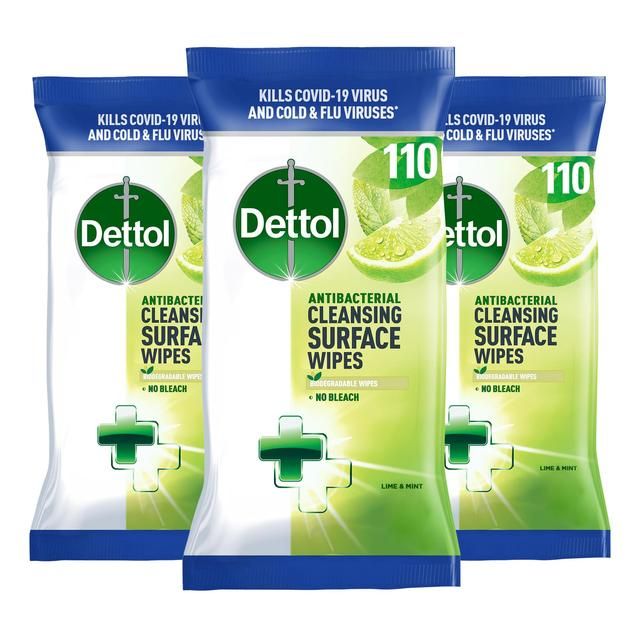 Dettol Antibacterial Multipurpose Lime &amp;amp; Mint Wipes   3 x 110 per pack