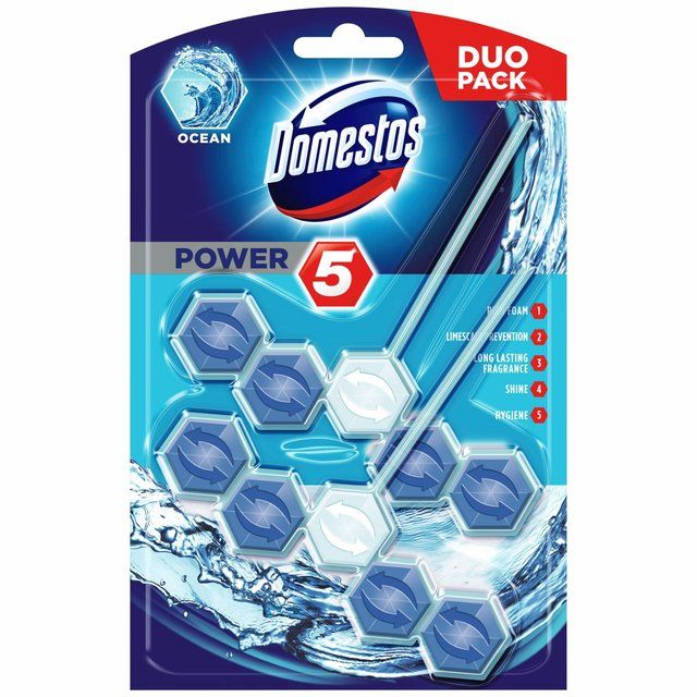 Domestos Power 5 Toilet Rim Block Ocean    2 per pack