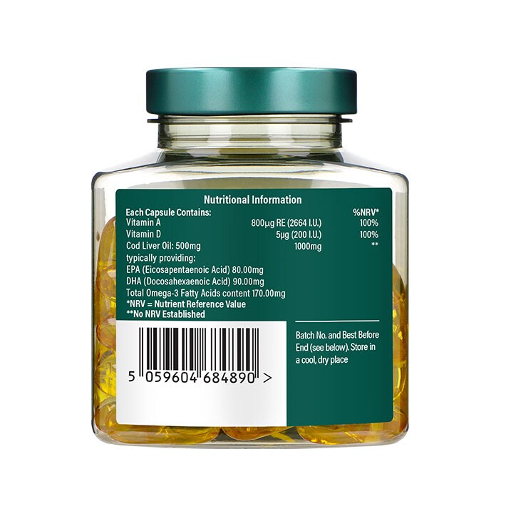 Holland & Barrett Pure Cod Liver Oil 500mg 120 Capsules - McGrocer