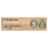 Eco Green Living Certified Compostable 40L Heavy Duty Drawstring Bin Bags   25 per pack
