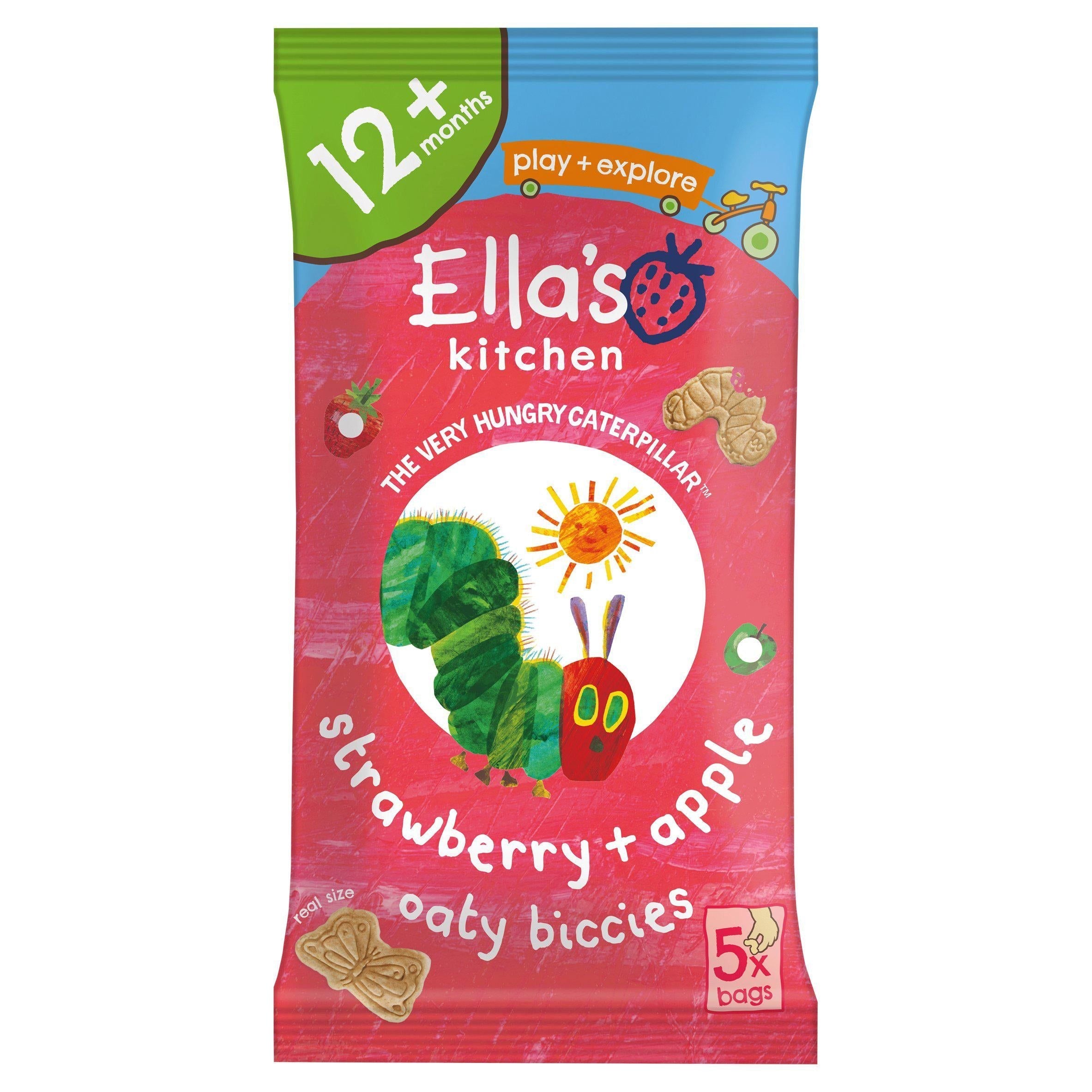 Ella's Kitchen Organic Strawberry &amp;amp; Apple Oaty Biscuits Multipack Toddler Snack 12+ Months 5x20g