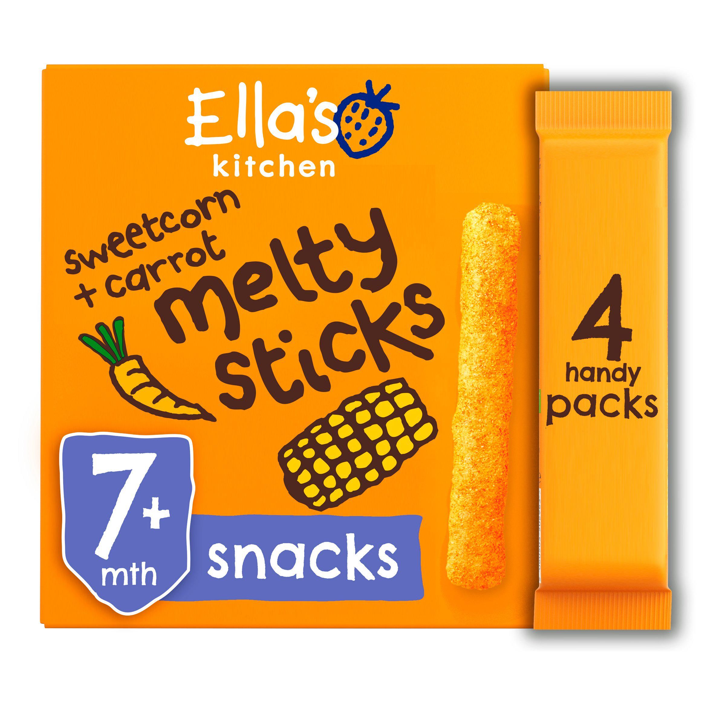 Ella's Kitchen Organic Sweetcorn &amp;amp; Carrot Melty Sticks Multipack Baby Snack 7+ Months 4x6g