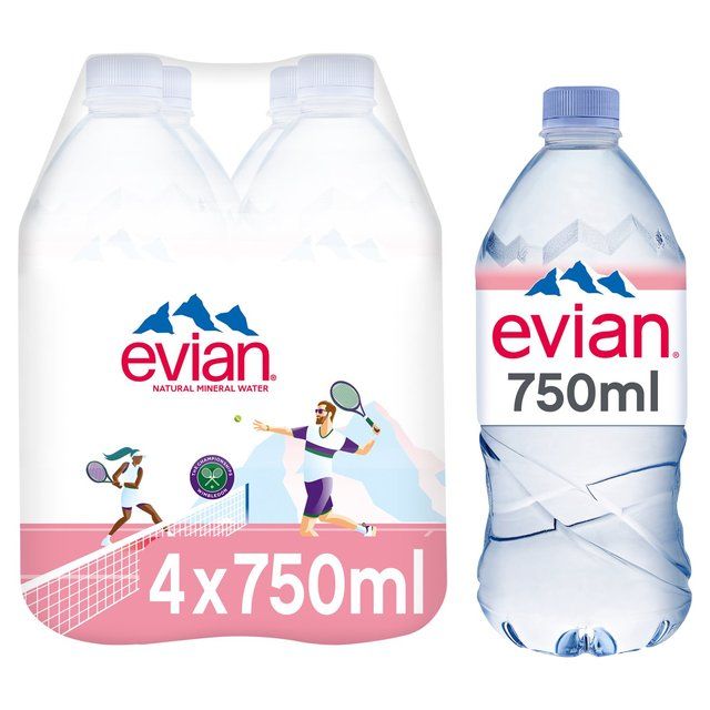 Evian Still Mineral Water Sports Cap   4 x 750ml