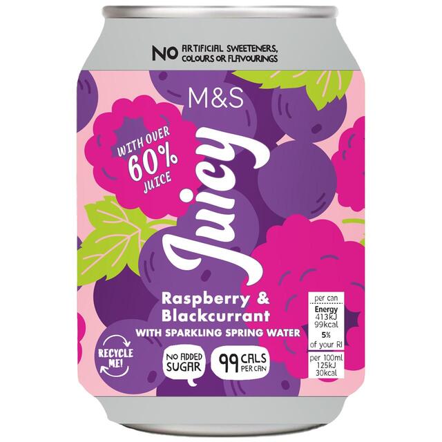 M&S Juicy Sparkling Raspberry & Blackcurrant Water   4 x 330ml - McGrocer