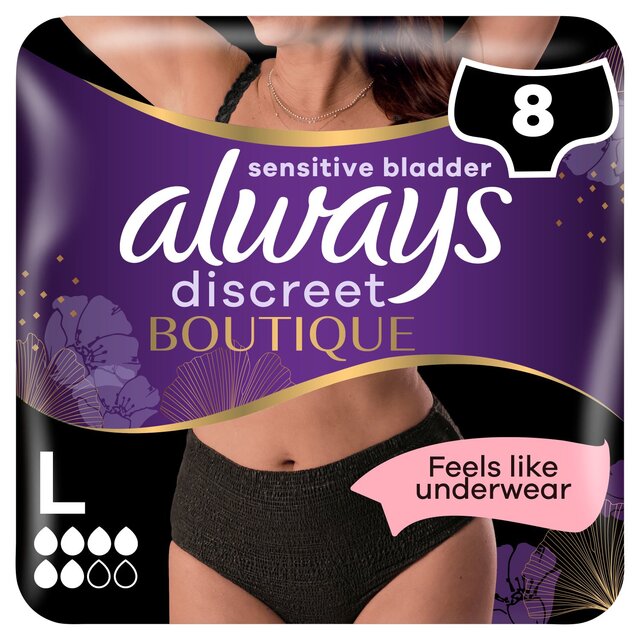 Always Discreet Incontinence Pants Boutique Underwear Black L   8 per pack - McGrocer
