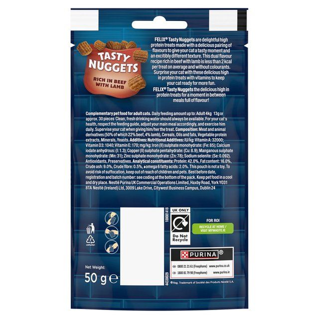 Felix Tasty Nuggets Beef &amp;amp; Lamb Cat Treats   50g