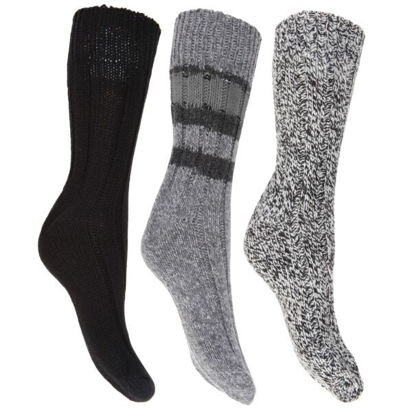 FLOSO Ladies/Womens Chunky Socks (Pack Of 3) (UK Shoe 4-7) Black