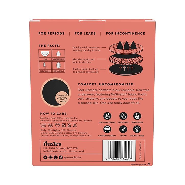 Fluxies Reusable Leak Free Underwear, Size One (UK 6-14)