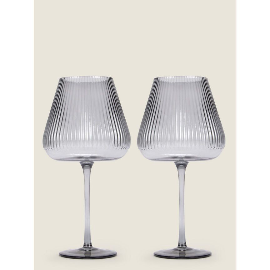 George Home Grey Ribbed Wine Glass - Set of 2