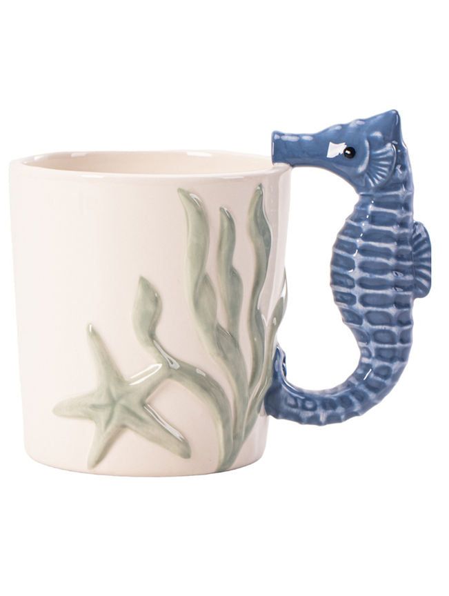 George Home White &amp;amp; Blue 3D Seahorse-Shaped Mug