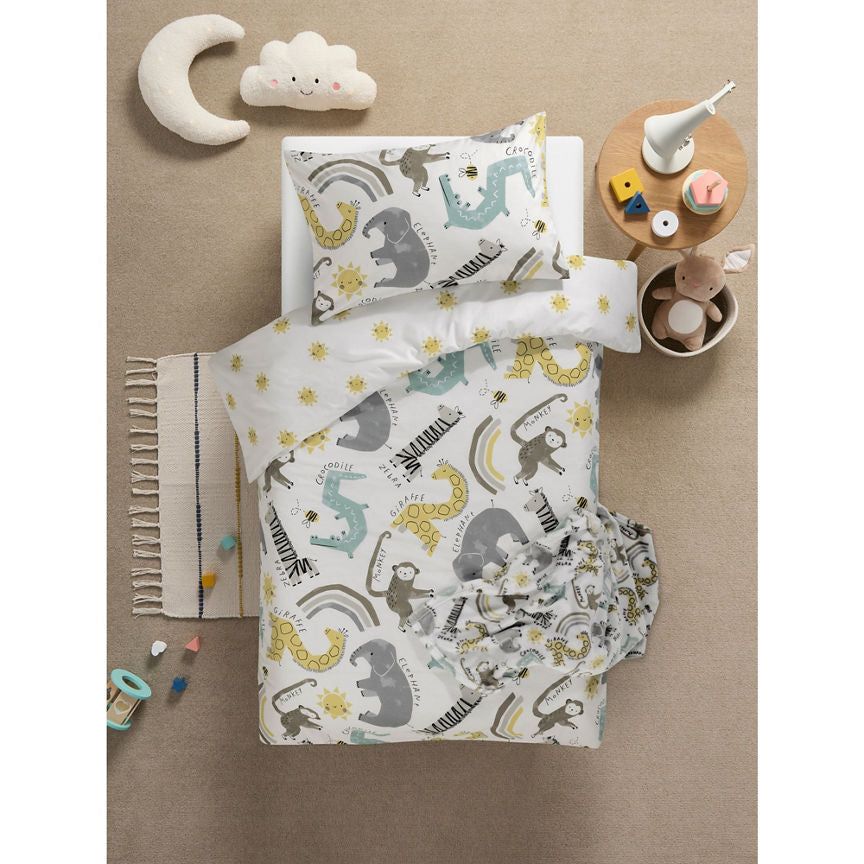 George Home White Safari Reversible Cotton Duvet Set - Toddler