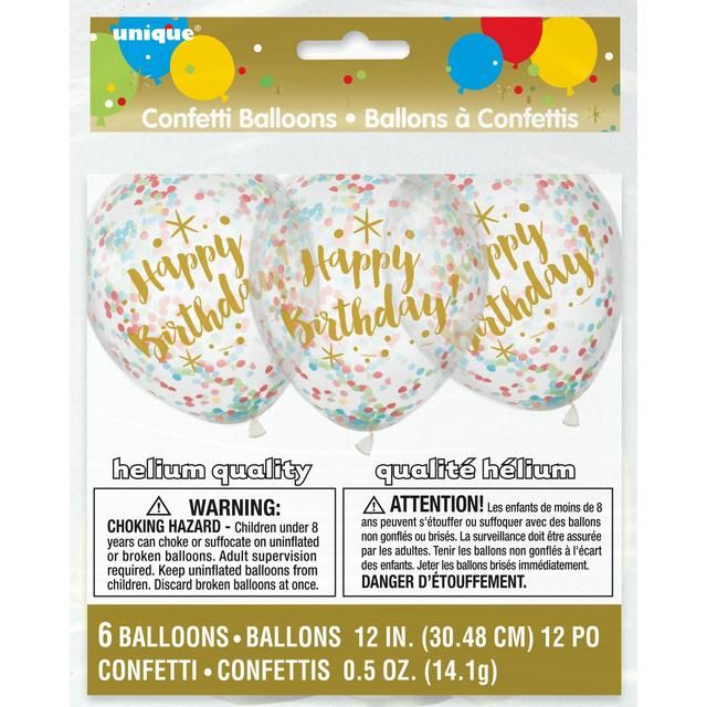 Glitzy Birthday Balloons with Confetti   6 per pack