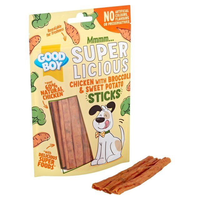 Good Boy Superlicious Chicken Broccoli &amp;amp; Sweet Potato Stick Dog Treats   100g