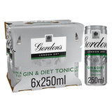 Gordon's London Dry Gin &amp;amp; Diet Tonic Ready To Drink 5% Vol Cans 6x250ml