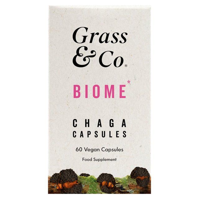 Grass &amp;amp; Co. BIOME Chaga Mushrooms with Turmeric + Ginger 60 Vegan Capsules