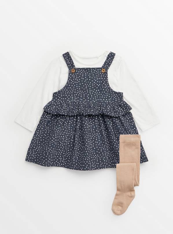 Grey Polka Dot Corduroy Pinafore Dress &amp;amp; Bodysuit Set 3-6 months
