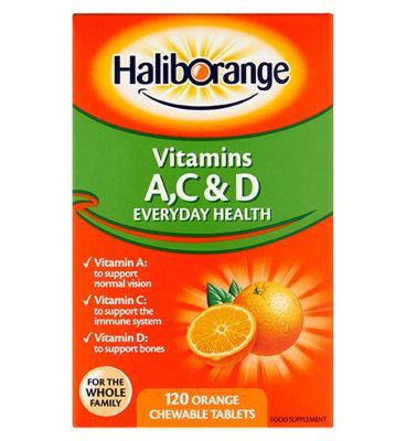 Haliborange Vitamins A, C &amp;amp; D - 120 Orange Flavour Chewable Tablets